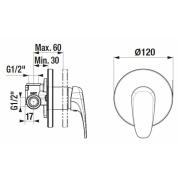 Sprchová baterie Jika Deep včetně podomítkového tělesa chrom H3311U60040001. Technický nákres