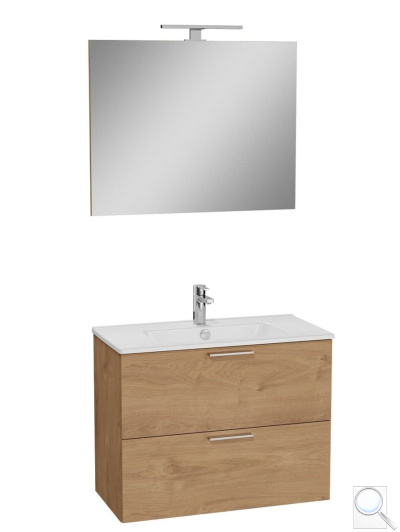 Koupelnová sestava s umyvadlem zrcadlem a osvětlením Vitra Mia 79x61x39,5 cm dub MIASET80D. 