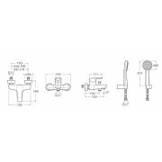 Vanová baterie Roca Anara se sprchovým setem 150 mm chrom A5A011BC0K. Technický nákres
