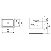 Umyvadlo Laufen Pro 60x40 cm bez otvoru pro baterii H8119690001091. Technický nákres