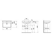 Umyvadlo Laufen Pro S 60x46,5 cm otvor pro baterii uprostřed H8109630001041. Technický nákres