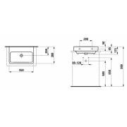 Umyvadlo Laufen Pro 55x38 cm bez otvoru pro baterii H8179580001091. Technický nákres 