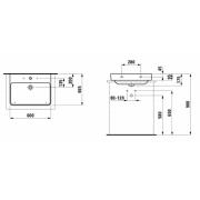Umyvadlo Laufen Pro S 60x46,5 cm otvor pro baterii uprostřed H8169634001041. technický nákres 