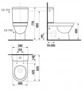 WC pouze nádrž Jika Tigo (technický nákres spodní 3/8")