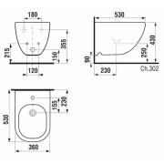 Bidet Jika Mio závěsný, vnitřní přívod H8317120003021. technický nákres&nbsp;
