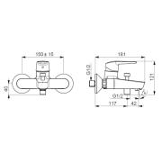 Vanová baterie Hansa HA224 bez sprchového setu 150 mm chrom SIKOBHE222. Technický nákres&nbsp;