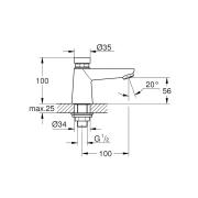 Samouzávěrný stojánkový ventil Grohe Euroeco Cosmopolitan T 36265000. Technický nákres&nbsp;