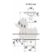 Umyvadlo Jika Cubito 45x25 cm otvor pro baterii vlevo H8114231001051. Technický nákres&nbsp;