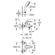 Vanová baterie Grohe Eurosmart New se sprchovým setem 150 mm chrom 3330220A. Technický nákres 