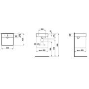 Umývátko Laufen Kartell By Laufen 46x46 cm otvor pro baterii, bez přepadu H8153310001111. technický nákres 