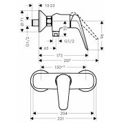 Sprchová baterie Hansgrohe HG288 bez sprchového setu 150 mm chrom SIKOBHGN268. Technický nákres