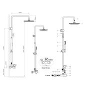 Sprchový systém WF Industrial s pákovou baterií olejem gumovaný bronz SIKOBWFSSS. Technický nákres
