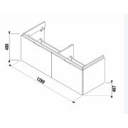Koupelnová skříňka pod umyvadlo Jika Cubito 128x46,6x46,7 cm bílá H40J4274015001. Technický nákres&nbsp;