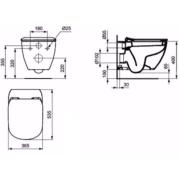 WC s prkénkem softclose závěsné Ideal Standard Testra zadní odpad SIKOSIST3503. Technický nákres 