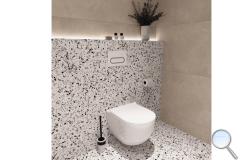 Koupelna Ravak. SIKO-koupelna-terrazzo-v-minimalismu-v-bile-a-bezove-se-stojici-vanou-Ravak-002