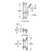 Termostat Grohe Grohtherm 800 s termostatickou baterií chrom 34566001. Technický nákres 