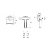 Sloup k umyvadlu Roca The Gap A337470000. Technický nákres&nbsp;