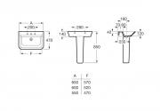Sloup k umyvadlu Roca The Gap A337470000 (Technický nákres)