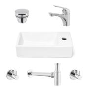 Koupelnový set pravého závěsného umývátka Brevis 40,5 cm, pákové baterie, sifonu, průtočné zátky a roháčků KSETBRE2P. &nbsp;(2)