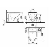Bidet Jika Lyra Plus závěsný, vnitřní přívod H8303810003021. technický nákres 
