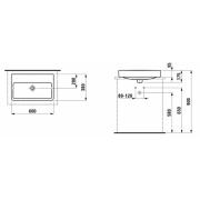 Umyvadlo na desku Laufen Pro 60x38 cm bez otvoru pro baterii H8129530001091. Technický nákres 