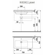 Umyvadlo Jika Cubito 75x45 cm odkládací plocha vpravo H8124221001041. Technický nákres 