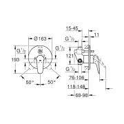 Vanová baterie Grohe Eurostyle New včetně podomítkového tělesa chrom 23730003. Technický nákres 