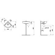 Umývátko Laufen Pro 44x38 cm otvor pro baterii uprostřed H8169584001041. Technický nákres 