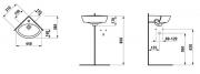Umývátko Laufen Pro 44x38 cm otvor pro baterii uprostřed H8169584001041 (Technický nákres)