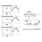 Umyvadlo Jika Cubito bez otvoru pro baterii. technický nákres