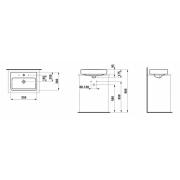 Umyvadlo na desku Laufen Pro 55x38 cm otvor pro baterii, bez přepadu H8129520001561. Technický nákres 