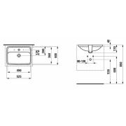 Umyvadlo Laufen Pro 49x36 cm otvor pro baterii uprostřed H8119664001041. Technický nákres