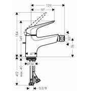 Bidetová baterie Hansgrohe HG288 s výpustí chrom SIKOBHGN235. Technický nákres 