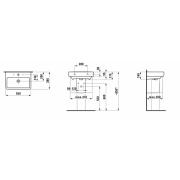 Umyvadlo Laufen Pro S otvor pro baterii uprostřed. Technický nákres 1&nbsp;