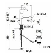 Umyvadlová baterie Laufen KARTELL BY LAUFEN s výpustí chrom H3113310041011. technický nákres&nbsp;