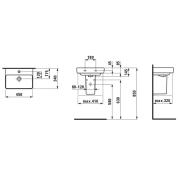 Umývátko Laufen Pro S 45x34 cm otvor pro baterii uprostřed, s přepadem H8159610001041. Technický nákres