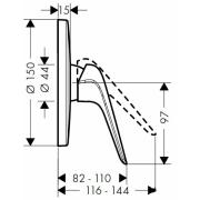 Sprchová baterie Hansgrohe HG288 bez podomítkového tělesa chrom SIKOBHGN210. Technický nákres&nbsp;