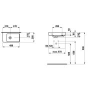 Umývátko Laufen Pro S 48x28 cm odkládací plocha vlevo H8159550001091. technický nákres&nbsp;