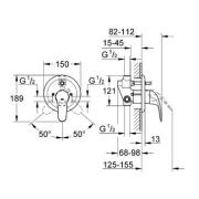 Vanová baterie Grohe Euroeco včetně podomítkového tělesa chrom 32747000. Technický nákres 