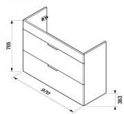 Koupelnová skříňka pod umyvadlo Jika Tigo N 97x36,3x70,5 cm bílá H40J2164015001 (Technický nákres)