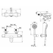 Vanová baterie Jika Deep se sprchovým setem 150 mm chrom H3231U70042711. Technický nákres&nbsp;