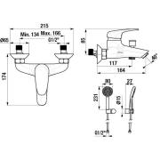 Vanová baterie Jika Deep se sprchovým setem 150 mm chrom H3211U70041311. Technický nákres&nbsp;