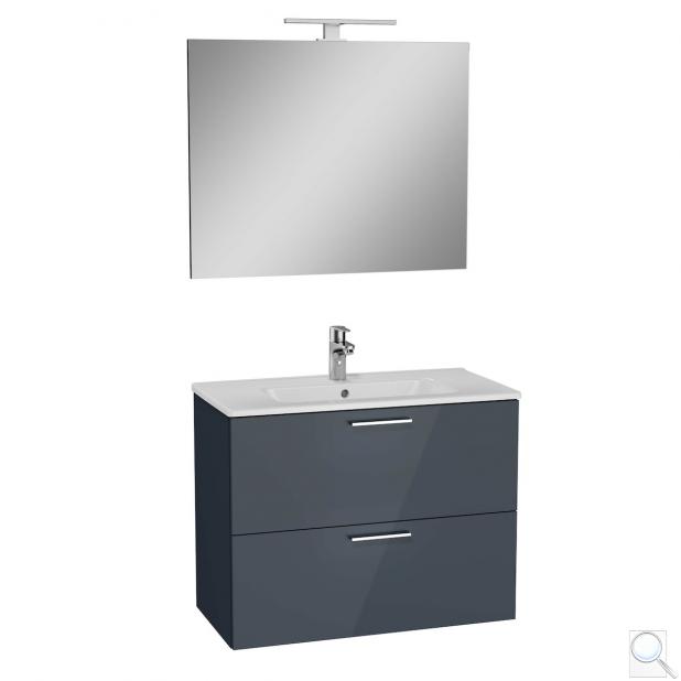 Koupelnová sestava s umyvadlem zrcadlem a osvětlením Vitra Mia 79x61x39,5 cm antracit lesk MIASET80A obr. 1