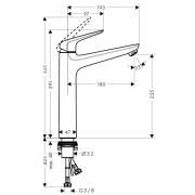 Vysoká umyvadlová baterie Hansgrohe HG288 bez výpusti chrom SIKOBHGN285. Technický nákres&nbsp;