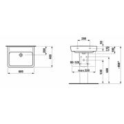 Umyvadlo Laufen Pro 60x48 cm bez otvoru pro baterii H8189520001091. Technický nákres 