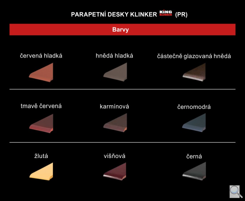 Parapetní desky klinker - barvený vzorník